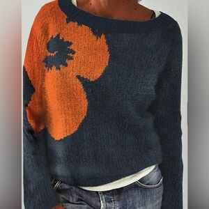Navy and Orange Women's Sweater